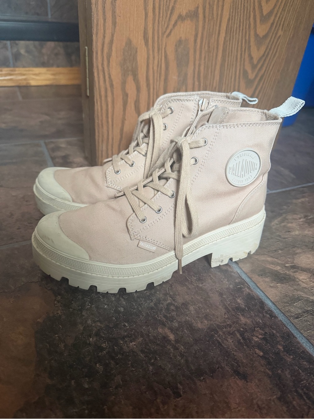 Palladium Women's Tan Canvas Lug-Soled Combat Boots